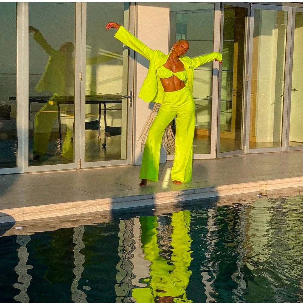 Pre-owned Hanifa Jade Lime Green Wide Leg Pants - Large - Picture 4 of 4